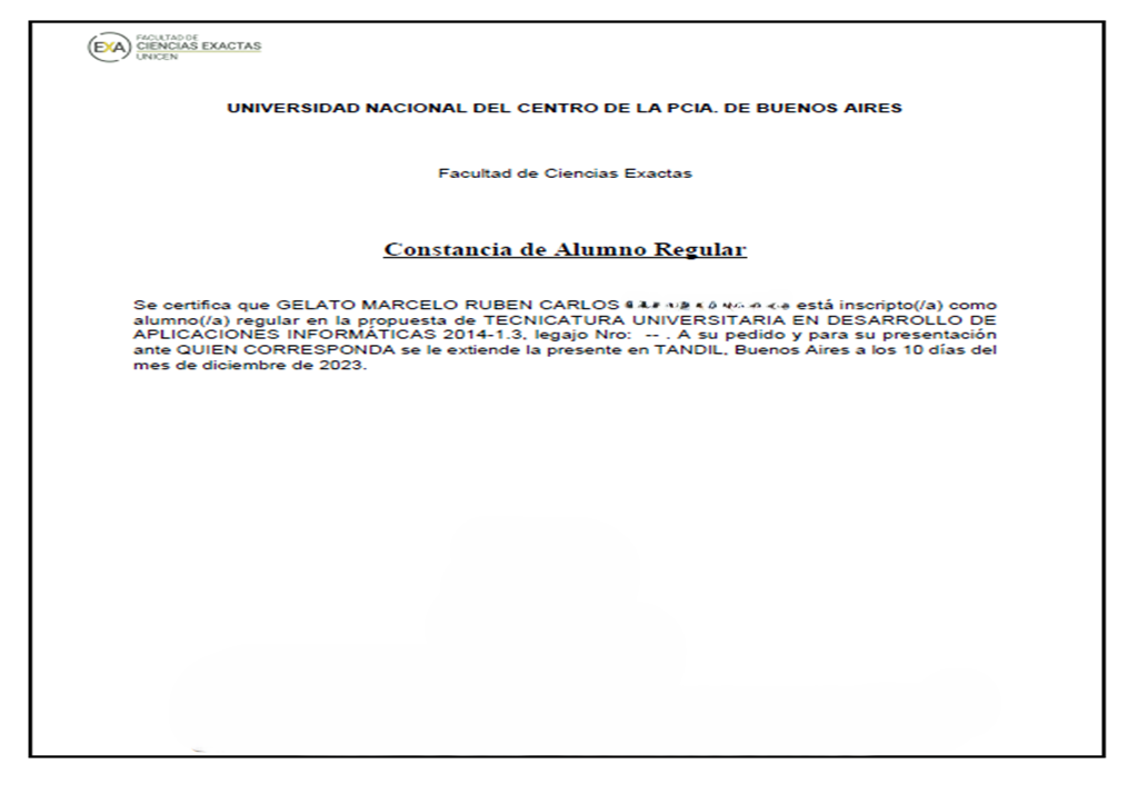 constancia de alumno regular unicen